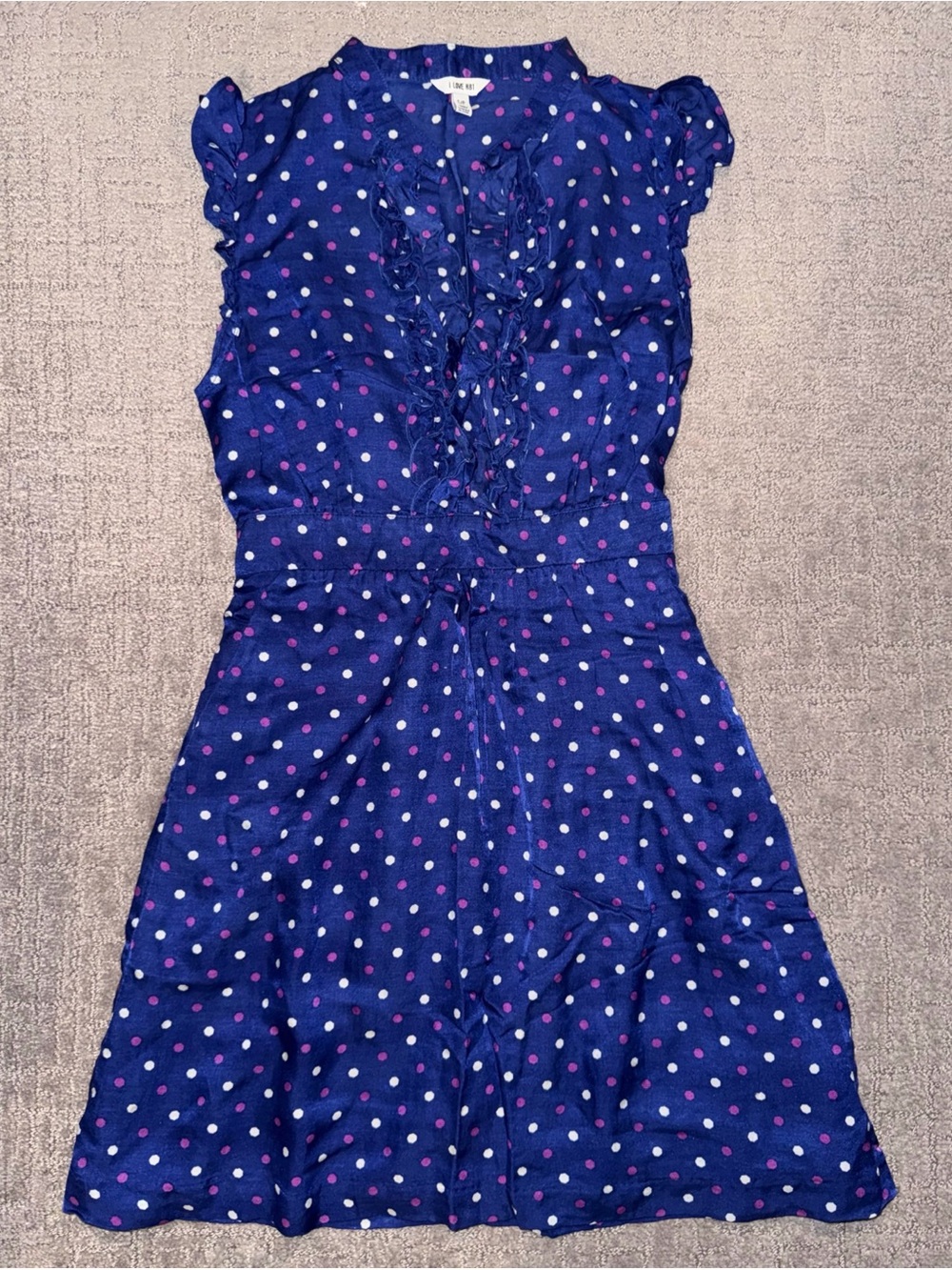 I Love H81 Blue Ruffle Polka Dot Dress - Small